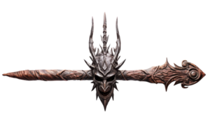 A long, thin object with a demonic mask on it. The mask is twisted and twisted, and the object is made of metal png