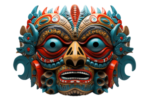 A colorful mask with a blue and red face. The mask is made of wood and has a scary look png