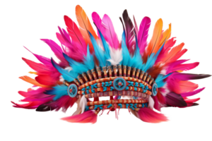 A colorful feather headdress with a blue and red center. The feathers are arranged in a way that creates a sense of movement and energy. The headdress is a symbol of Native American culture png