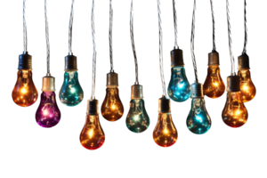 A row of colorful light bulbs hanging from a string. The bulbs are of different colors and sizes, creating a vibrant and cheerful atmosphere png