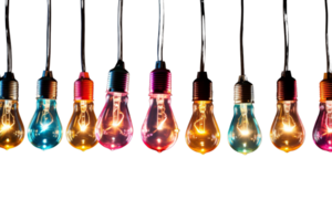A row of colorful light bulbs hanging from a string. The bulbs are of different colors and sizes, creating a vibrant and lively atmosphere. The arrangement of the bulbs suggests a sense of creativity png