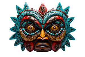 A colorful mask with a blue and red face. The mask has a tribal look to it and is decorated with intricate designs png