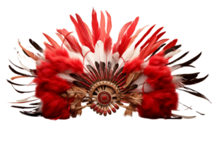 A red and white feather headdress with a brown center. The feathers are arranged in a way that creates a sense of movement and flow. The headdress is a symbol of Native American culture and tradition png