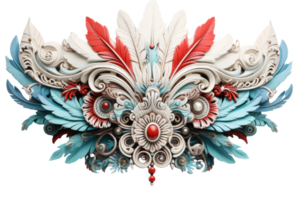 A blue, white and red feathery design with a red flower in the center. The design is ornate and intricate, with a sense of movement and flow. The colors and shapes create a sense of harmony png
