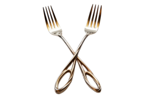 Two forks are crossed over each other. The forks are gold and silver. The image has a simple and elegant feel png