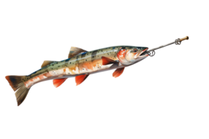 A fish is swimming with a fishing line attached to it png