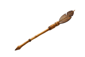 A wooden stick with a feather on the end. The stick is long and thin, and the feather is brown. The image has a simple and natural feel to it, with the stick and feather being the main focus png
