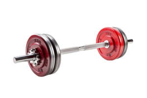 A red and black weight bar with a silver handle. The bar is long and thin png