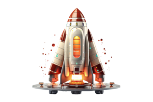Colorful futuristic rocketship with glowing lights ready for launch, capturing the excitement of space exploration and technological advancement. png
