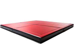 A red mat with black trim. The mat is square in shape. The mat is placed on a white background png