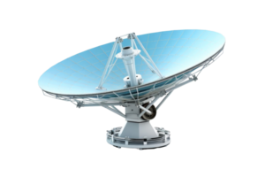 High-quality image of a satellite dish isolated on a transparent background. ideal for communication, technology, and broadcasting themes. png