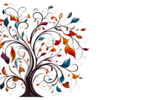 A tree with leaves of different colors and a white background. The tree is the main focus of the image png