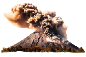 A volcano is spewing smoke and ash into the air. The scene is dramatic and intense, with the volcano towering over the landscape. The smoke and ash create a sense of danger and destruction png