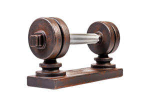 A rusty old gym equipment with a silver handle. The handle is attached to a metal bar. The bar is bent and twisted png
