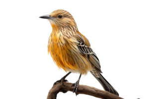A bird with a yellow and black striped body is perched on a branch. The bird appears to be looking at the camera, possibly curious or alert. The scene is peaceful and serene png
