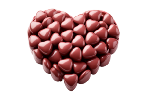 A heart made of chocolate candies. The heart is made of many small chocolate candies, and it is red in color. The heart is placed on a white background png