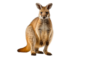 Close-up of a kangaroo standing on transparent background. capturing the details and texture of its fur and features in a stock photo. png