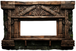A wooden frame with a window in the middle. The frame is empty and has a rustic look png
