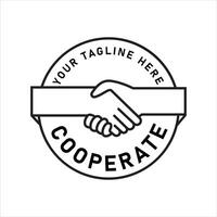 Minimalist circular logo with shaking hands, the concept of cooperation, collaboration, partnership and unity. Suitable for business, organization vector