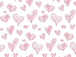 Chalk doodle hearts seamless pattern. Crayon hand drawn pencil heart background. Charcoal red symbol of love. design pattern for Valentine Day isolated on white background vector