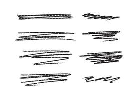 Chalk underlines and stroke line set. Crayon hand drawn pencil lines. Charcoal pencil straight horizontal lines. Scribble black strokes set vector