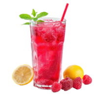 Delicious raspberry lemonade made with soda water in a glass isolate on transparency background png