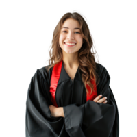 Confident smiling student in a graduation gown standing isolate on transparency background png