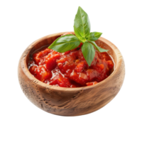 Tomato sauce on small wooden bowl front view isolate on transparency background png