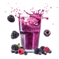blackberry and blackberry smoothie falling into a glass isolate on transparency background png
