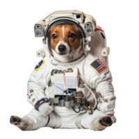 floated dog in astronaut suit isolate on transparency background png