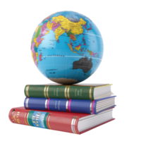 stack of books and a 3d globe education isolate on transparency background png