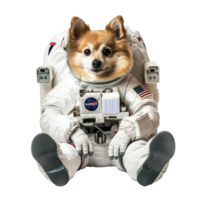 floated dog in astronaut suit isolate on transparency background png