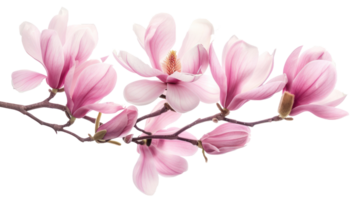Beautiful pink magnolia flowers and branch isolate on transparency background png