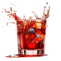 floated Splashing negroni cocktail falling into a glass isolate on transparency background png