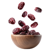 Falling Dry red dates in a bowl isolate on transparency background png