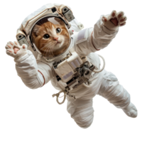 cat in astronaut suit floating in the air isolate on transparency background png