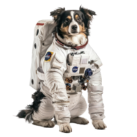 floated dog in astronaut suit isolate on transparency background png