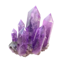 Crystal Stone rough amethyst crystals, 3d rendering front view isolate on transparency background png
