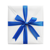 white gift box with blue ribbon top view full length isolate on transparency background png