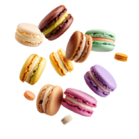 floated macaroons falling vibrate color isolate on transparency background png