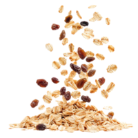 Falling Oatmeal with nuts and raisins isolate on transparency background png