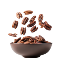 Falling Pecans in a bowl isolate on transparency background png