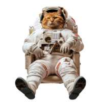 floated cat in astronaut suit isolate on transparency background png