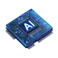 Technology Blue CPU computer microchips with AI in the center top view full length isolate on transparency background png