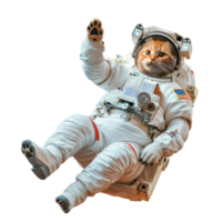 cat in astronaut suit floating in the air isolate on transparency background png