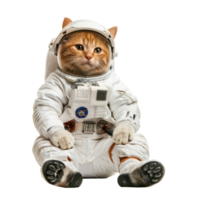 floated cat in astronaut suit isolate on transparency background png
