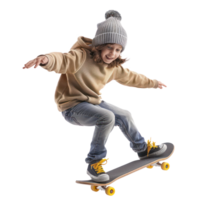 Floating skateboard boy isolate on transparency background png