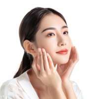 Portrait of facial model with hand gesture, face care concept isolate on transparency background png