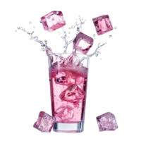 cold pink cocktail with ice falling into a glass isolate on transparency background png