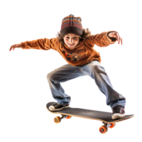 Floating skateboard boy isolate on transparency background png